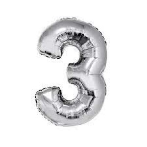 BALAO NUMERO 3 PRATA 40CM