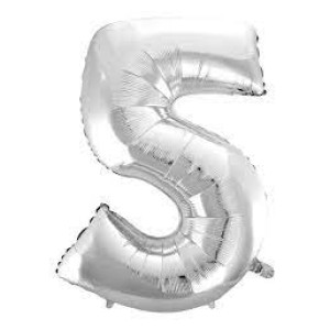 BALAO NUMERO 5 PRATA 40CM