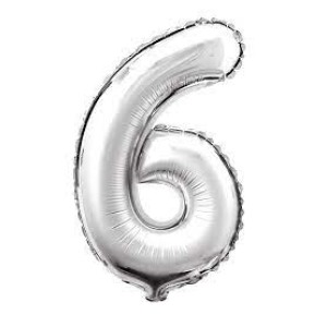 BALAO NUMERO 6 PRATA 40CM